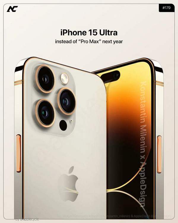 外媒绘製明年高规旗舰 iPhone 15 Ultra 机型外观的假想概念设计图。