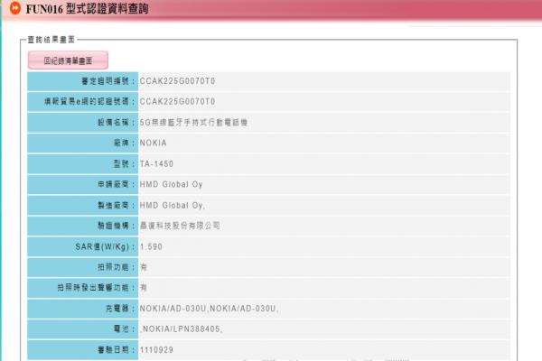 Nokia旗下内部型号“TA1450”新手机，近日已通过NCC认证。据传该款新机的上市型号将为NokiaX305G。