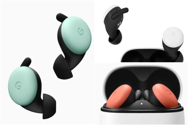 谷歌首款真无线耳机PixelBuds，共有白、绿、橘与黑四种颜色。