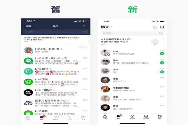 LINE10.21.0版的聊天列表介面。<strong>三、聊天室列表、LINETODAY操控功能统一在最左侧</strong>
<strong>更直觉</strong>