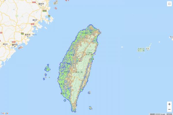 远传5G涵盖率地图，稍微有点偏紫的区域为5G涵盖范围