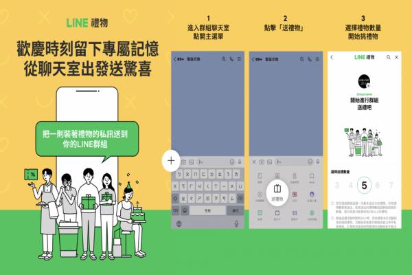 LINE礼物“群组聊天室送礼功能”全新上线，可设定收礼好友人数和资格，一键送出礼物。