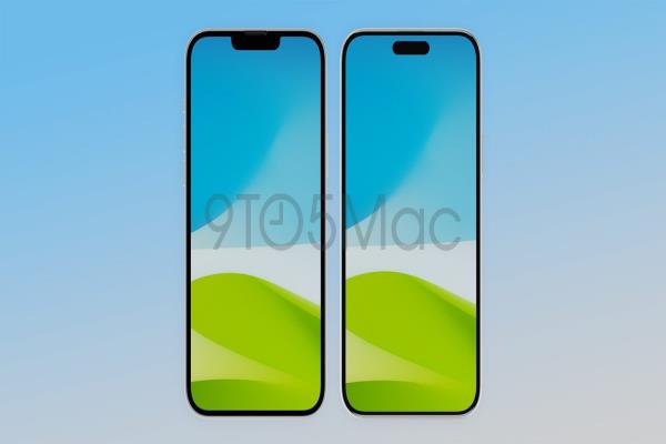 平价版iPhone15Plus（右）改成动态岛的挖孔萤幕设计，与iPhone14Plus相比，边框变得更窄。