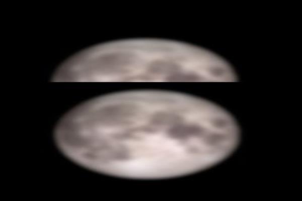 该名网友一样利用PhotoShop将原本月球照片弄模糊并叠在一起，透过三星手机拍照后还是出现月球照。