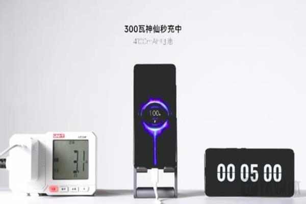 小米发布300W“秒充”技术，在300瓦有线充电模式下，RedmiNote12Pro+魔改版的4100mAh电池仅需5分钟完全充满。