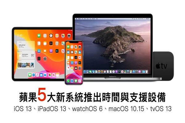 iOS 13、iPadOS 13、watchOS 6、macOS 10.15更新时间和支援设备